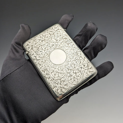 1910年 英国アンティーク 純銀製カードケース スクロール文様 90g